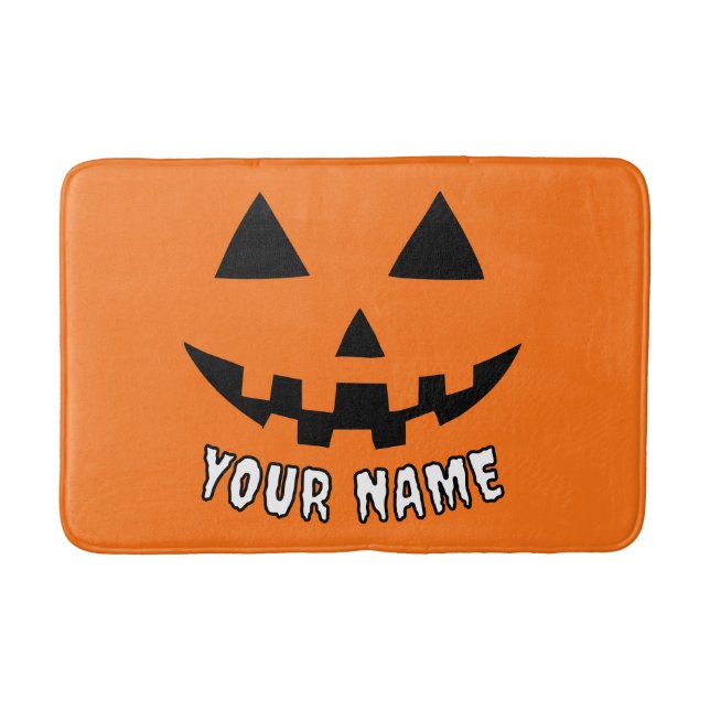 Personlig Orange Pumpkin Halloween ditt namn Badrumsmatta (Framsidan)