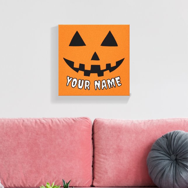 Personlig Orange Pumpkin Halloween ditt namn Canvastryck (Insitu (Vardagsrum))