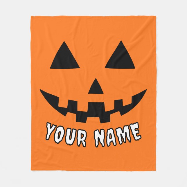 Personlig Orange Pumpkin Halloween ditt namn Fleecefilt (Framsidan)