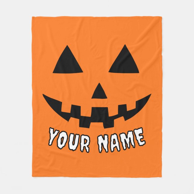 Personlig Orange Pumpkin Halloween ditt namn Fleecefilt (Framsidan)