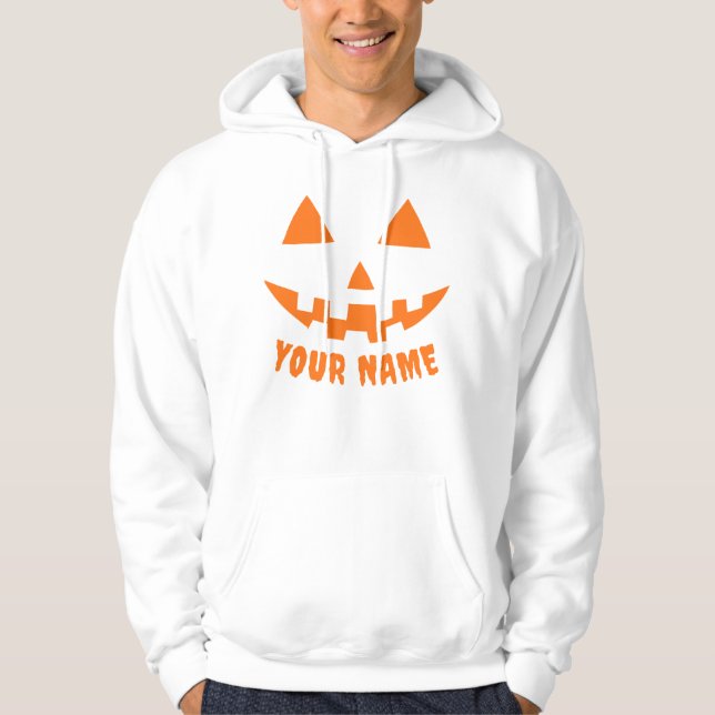 Personlig Orange Pumpkin Halloween ditt namn Hoodie (Framsida)