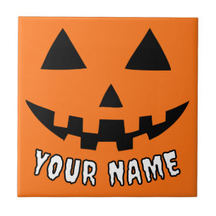 Personlig Orange Pumpkin Halloween ditt namn Kakelplatta