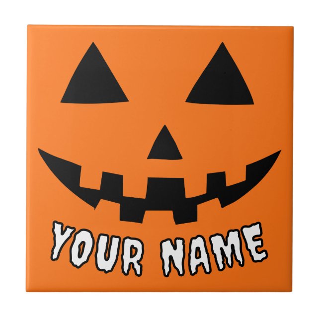 Personlig Orange Pumpkin Halloween ditt namn Kakelplatta (Framsidan)