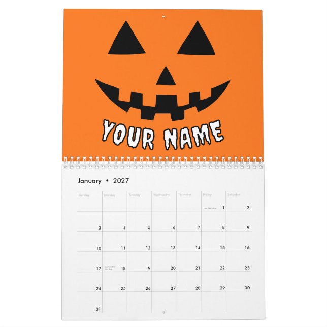 Personlig Orange Pumpkin Halloween ditt namn Kalender (Jan 2027)