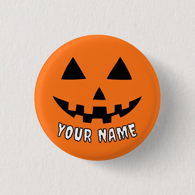Personlig Orange Pumpkin Halloween ditt namn Knapp (Framsida)