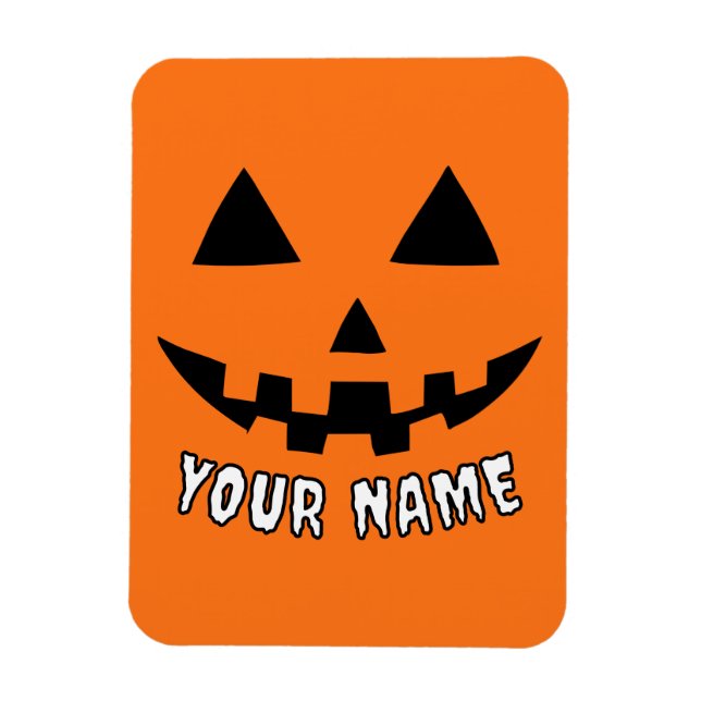 Personlig Orange Pumpkin Halloween ditt namn Magnet (Vertikal)