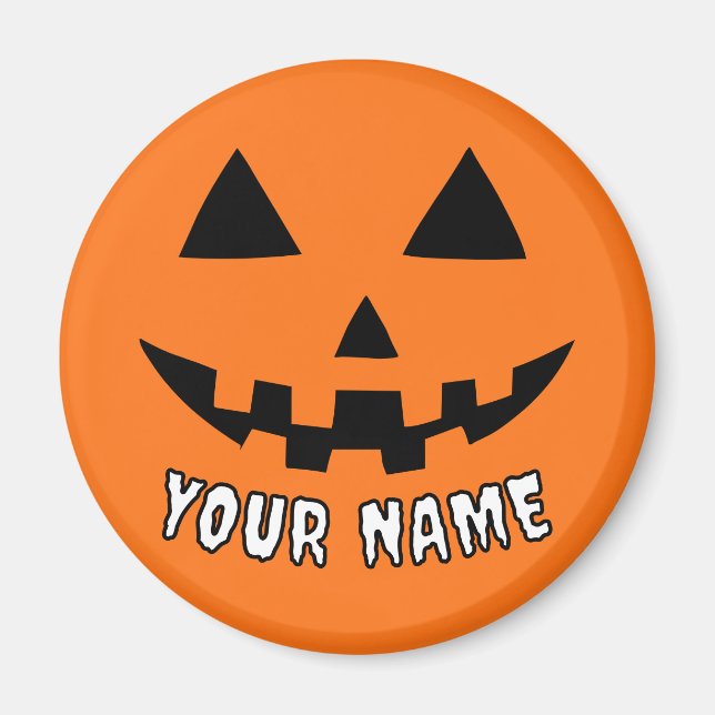 Personlig Orange Pumpkin Halloween ditt namn Magnet (Framsidan)