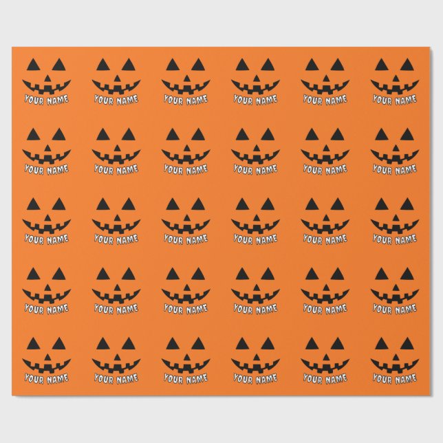 Personlig Orange Pumpkin Halloween ditt namn Presentpapper (Platt)