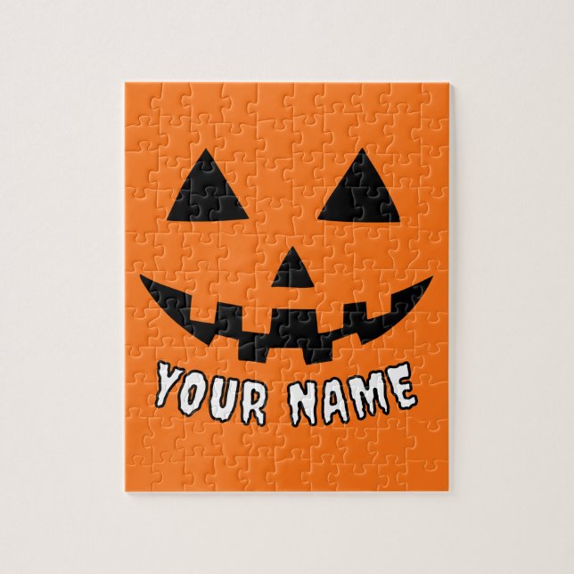 Personlig Orange Pumpkin Halloween ditt namn Pussel (Vertikal)