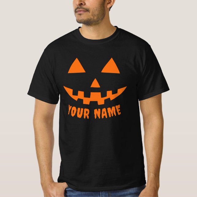 Personlig Orange Pumpkin Halloween ditt namn T Shirt (Framsida)