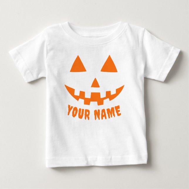 Personlig Orange Pumpkin Halloween ditt namn T Shirt (Framsida)