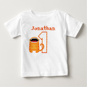 Personlig Orange Red Monster första födelsedag T Shirt