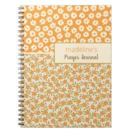 Personlig Orange Retro Blommig Bönedagbok Anteckningsbok