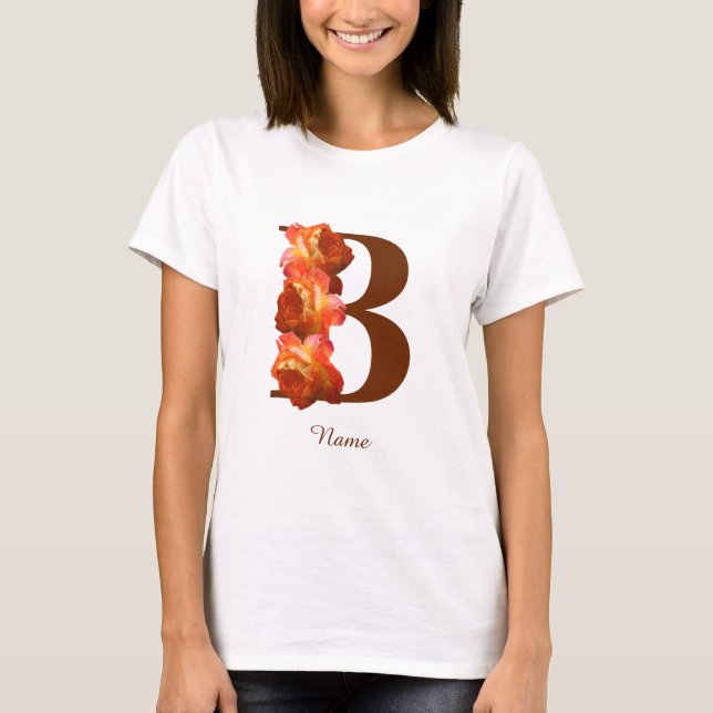 Personlig Orange Ros Monogram Första B T Shirt (Framsida)