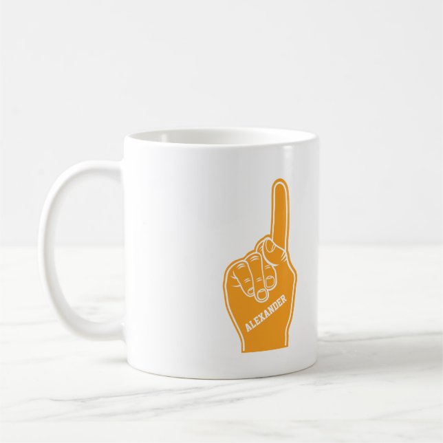 Personlig Orange Sports Foam Finger Kaffemugg (Vänster)
