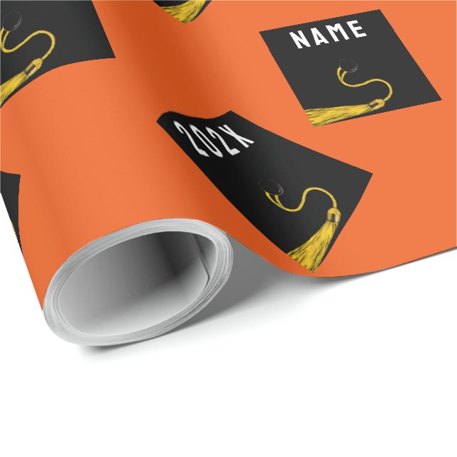 personlig orange studenten-gåva presentpapper (Rullad Hörn)