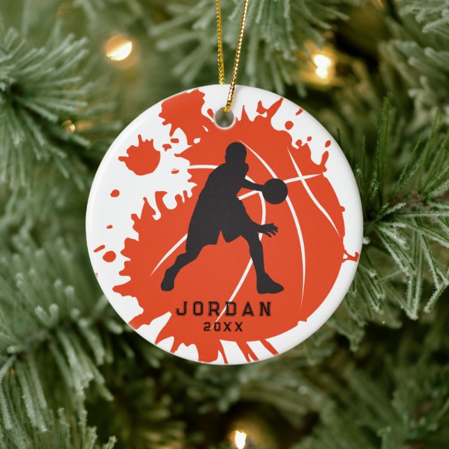 Personlig Orange Svart Basketspelare Julgransprydnad Keramik (Träd)
