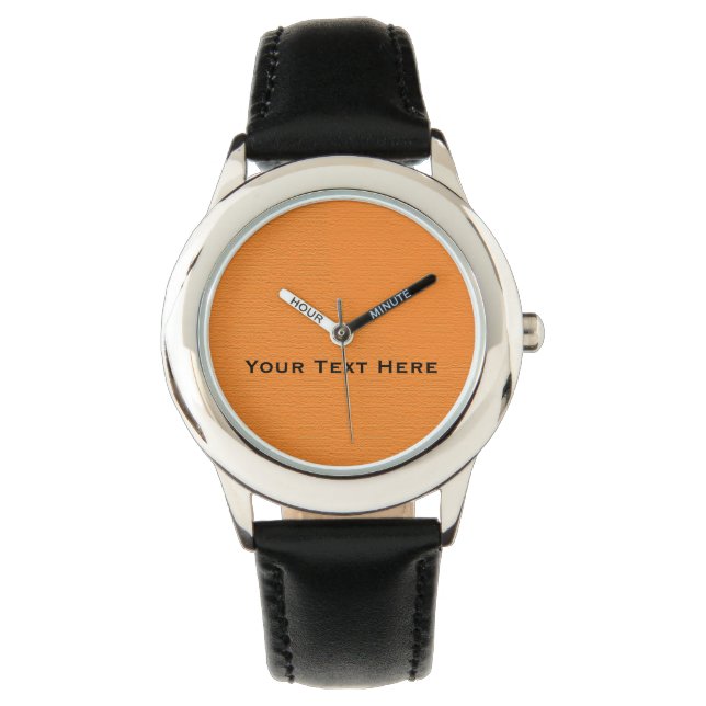 Personlig orange svart rem barnklocka armbandsur (Framsida)