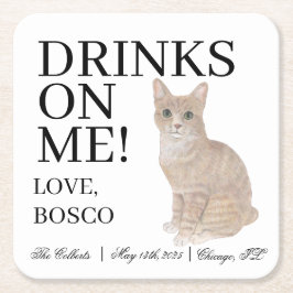 Personlig Orange Tabby katt Bröllop Underlägg Papper Kvadrat