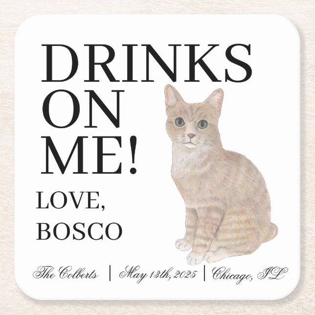 Personlig Orange Tabby katt Bröllop Underlägg Papper Kvadrat (Framsidan)