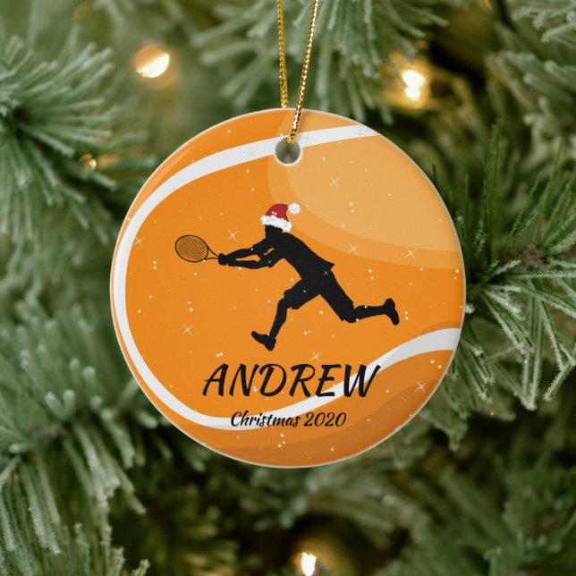 Personlig Orange Tennis Boll Player Santa Julafton Julgransprydnad Keramik (Träd)