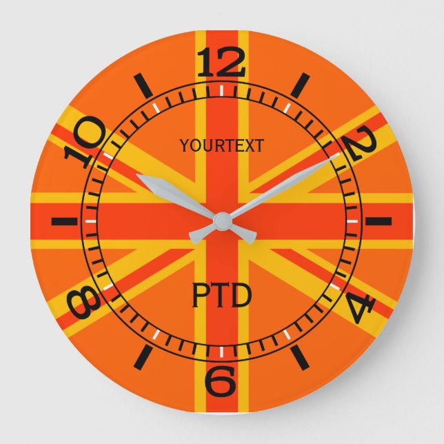 Personlig Orange Union Jack British Flagga Dial Stor Klocka (Framsida)