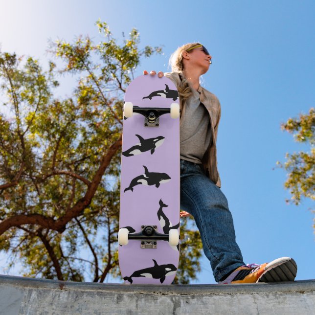 Personlig Orca Whale Pod Mönster Pastel Lilac Mini Skateboard Bräda 18,5 Cm (Utomhus 1)