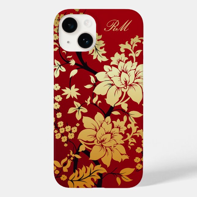 Personlig Oriental Golden Flowers on Red (Baksida)