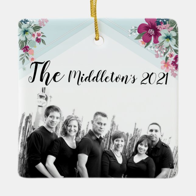 Personlig Ornament Tropical Flowers on Blue Omb (Framsida)