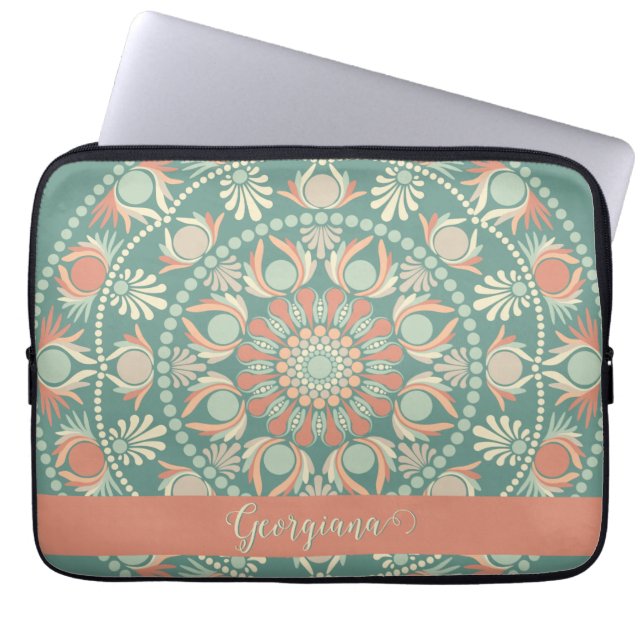 Personlig Ornate Retro Sage och Sand Mandala Laptop Fodral (Framsidan)