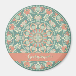 Personlig Ornate Retro Sage och Sand Mandala Magnet