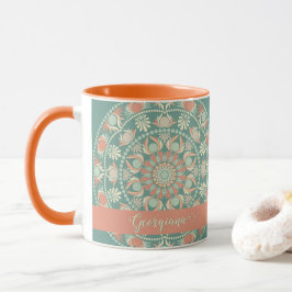 Personlig Ornate Retro Sage och Sand Mandala Mugg