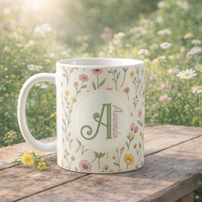 Personlig Örtmärke Vildblommamugg Kaffemugg (Personalized Wildflower Monogram Mug)