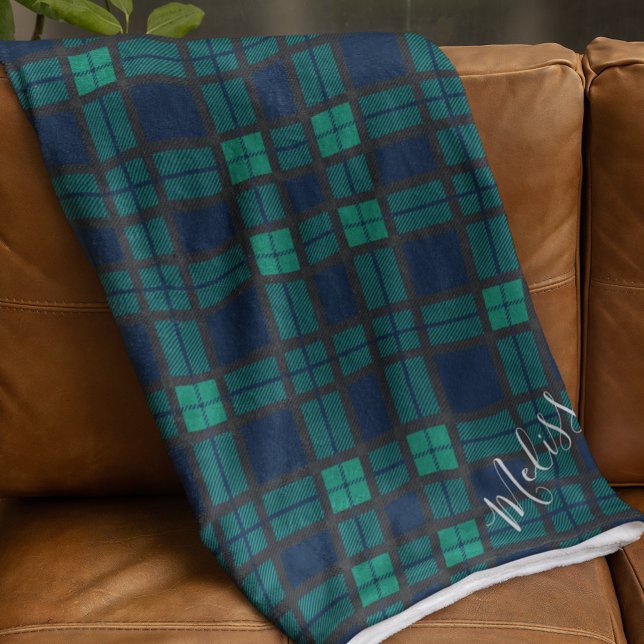 Personlig P Klan Black Watch Tartan Fleecefilt (Rustic Plaid Blackwatch Tartan Monogram Fleece Blanket)