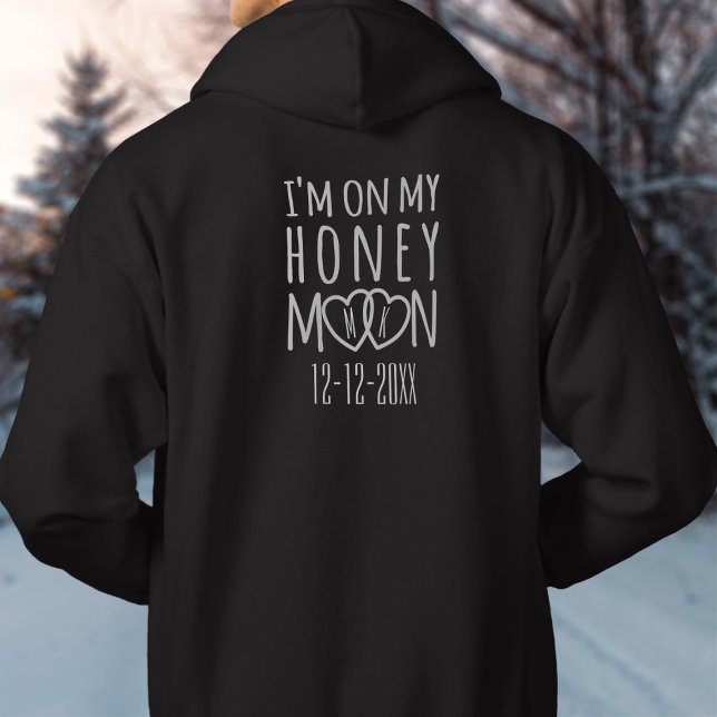 Personlig på My Honeymoon Bröllop Date Manar Sweatshirt Med Luva (Perfect hoodie to wear on your honeymoon. Add your initials to the hearts and your wedding date)