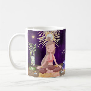 Personlig på Peace Yoga Girl and Crystals Kaffemugg
