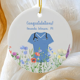 Personlig PA Physician Assistant Blue Scrubs Julgransprydnad Keramik