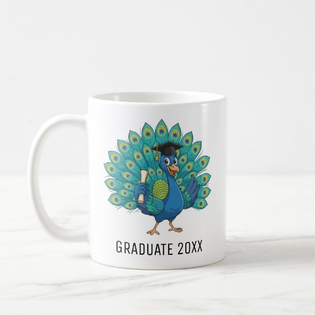 Personlig Påfågel-utexamineringspresent Kaffemugg (Vänster)