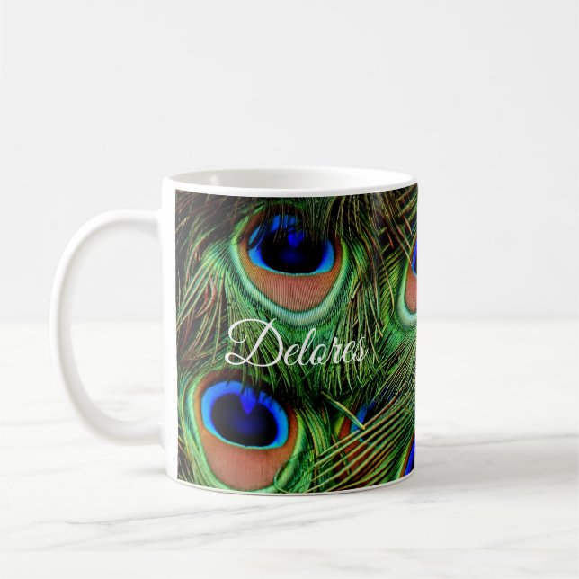 Personlig Påfågelsfjäder Kaffe Mugg (Vänster)