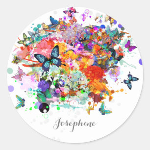 Personlig Paint stänk Butterflies Pop Art Runt Klistermärke