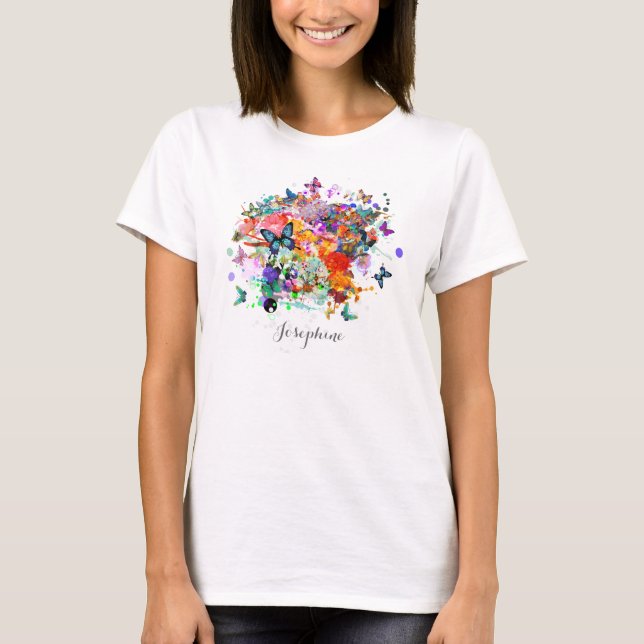 Personlig Paint stänk Butterflies Pop Art Tee (Framsida)