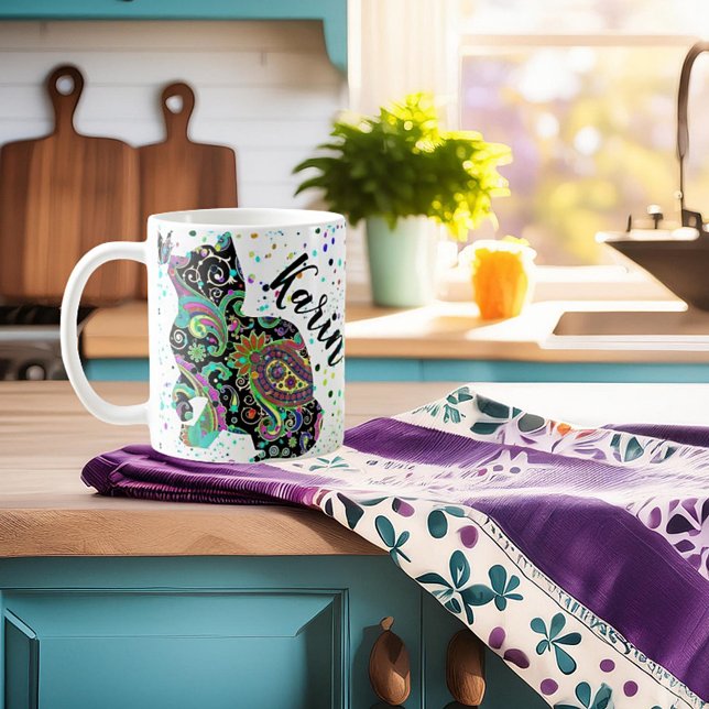 Personlig Paisley cat and butterfly Coffee Mugg (Skapare uppladdad)