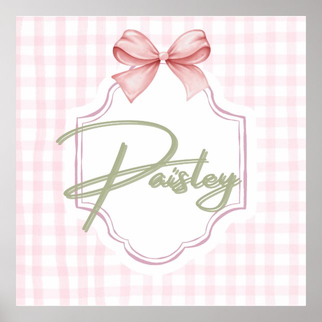 Personlig Paisley Flicka Nursery Gingham Poster (Framsidan)