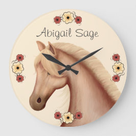 Personlig Palomino and Flowers Horse Wall Clock Stor Klocka