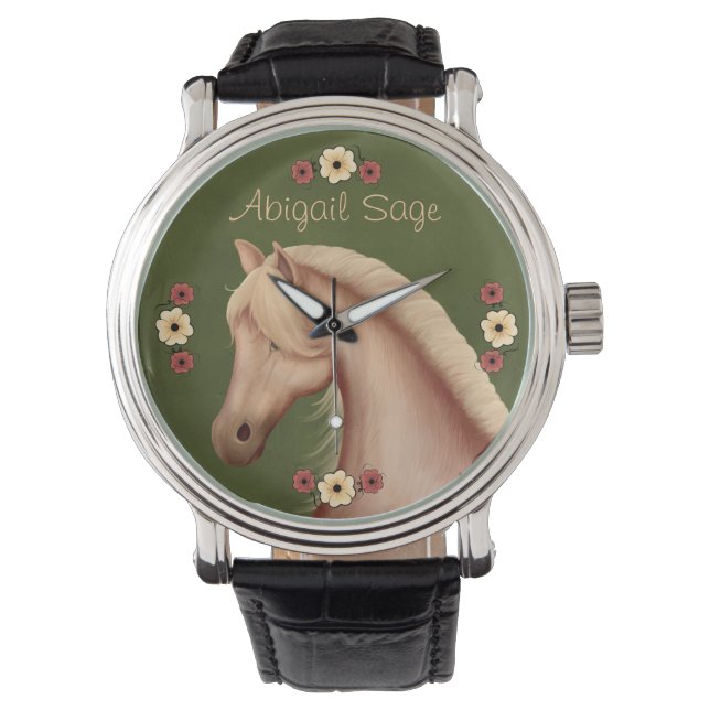 Personlig Palomino and Flowers Horse Watch Armbandsur (Framsida)