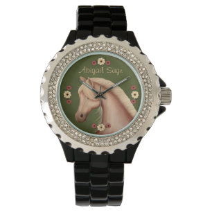 Personlig Palomino Horse Rhinestone Watch Armbandsur