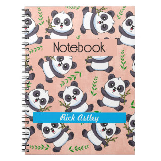 Personlig Panda Bambu Blad Rosa Bakgrund Anteckningsbok