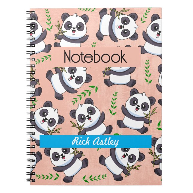 Personlig Panda Bambu Blad Rosa Bakgrund Anteckningsbok (Framsidan)