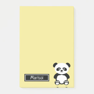 Personlig Panda Bear Animal Kids Kawaii Gult Post-it Block