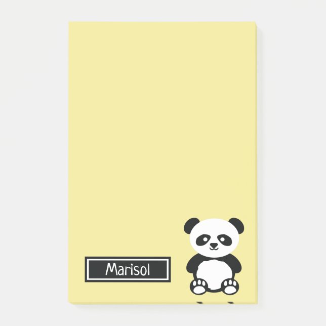 Personlig Panda Bear Animal Kids Kawaii Gult Post-it Block (Framsida)